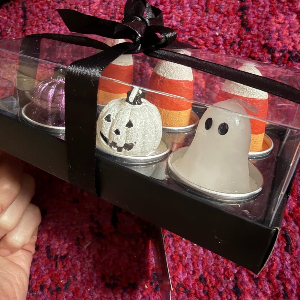 Halloween Ghost Tealight Candles purple pumpkin candy corn